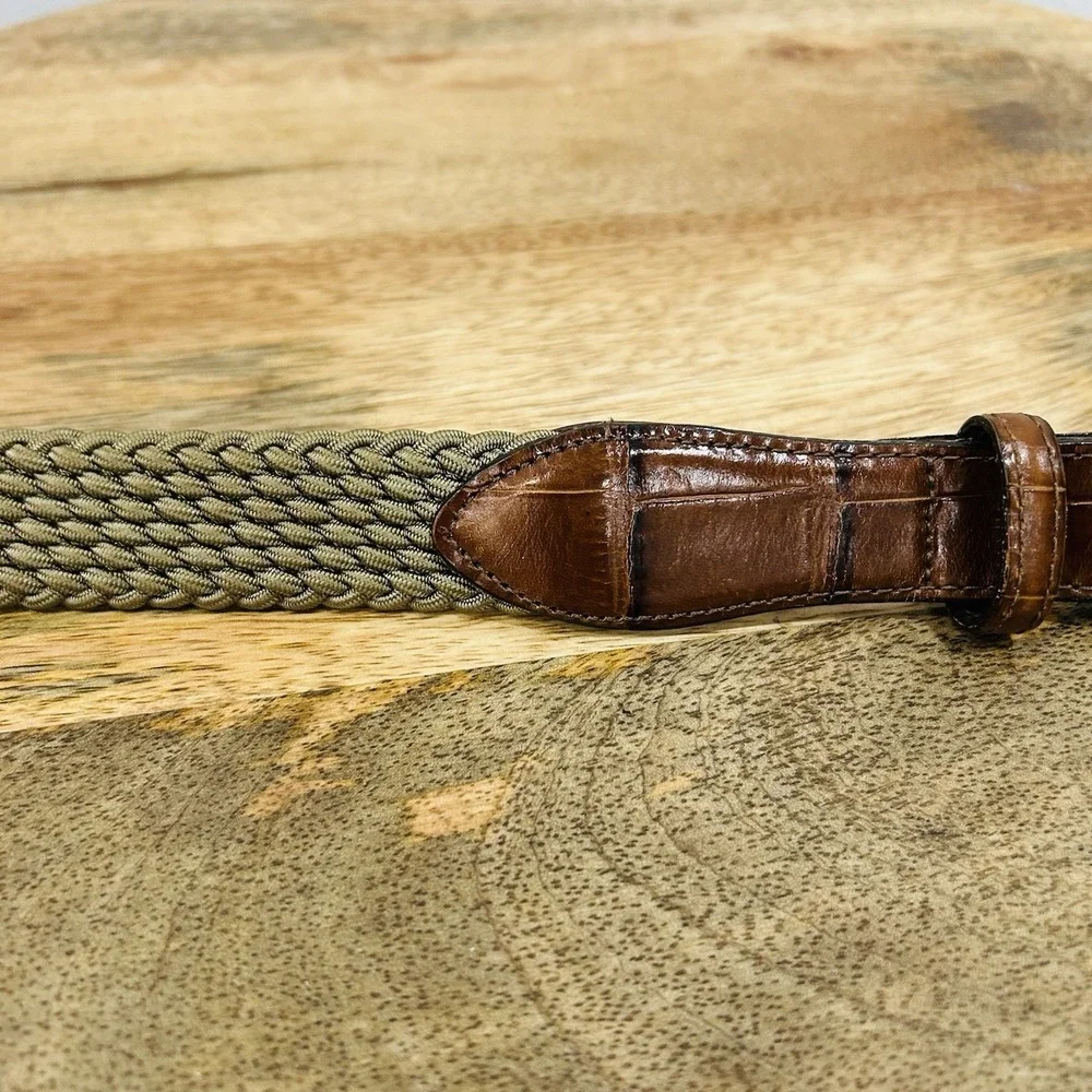 Vintage Brighton Stretch Braided Croco Belt Solid Brass 38 Elastic Fabric Belt